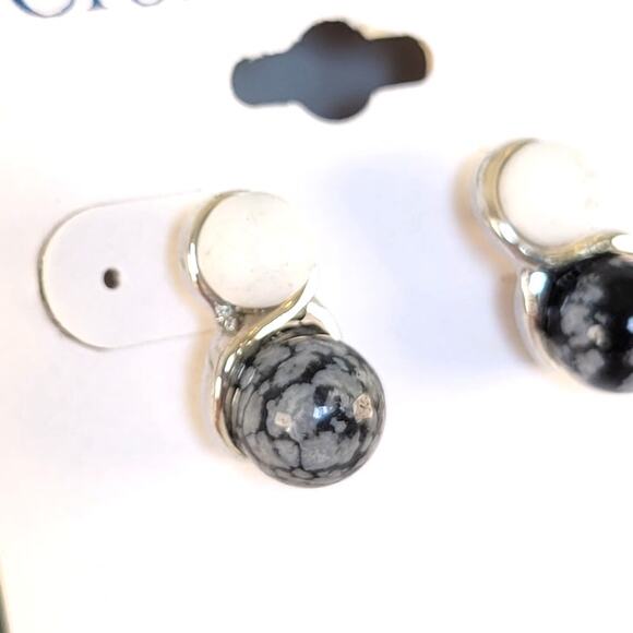Croft & Barrow Black White Silver Faux Stone Stud Earrings Pierced Free Gift Bag - Picture 5 of 8